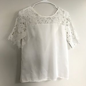 White Blouse Top with Lace Sleeves